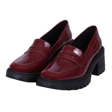 Imagem de Sapato Oxford Feminino Mary Jane Em Verniz Bico Redondo Salto Bloco Tratorado (Marsala, BR, Adulto, Numérico, 38)