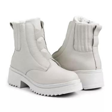 Imagem de Bota Feminina de Inverno em Couro Forrada com Lã Impermeável - Chicago (Off White, BR, Adulto, Numérico, 37)