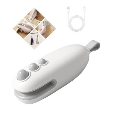 Imagem de Mini seladora de bolsa, seladora 2 em 1 com cortador, seladora de saco recarregável, máquina de revenda portátil para sacos plásticos, armazenamento de alimentos, lanches frescos (branco, 1 pacote)