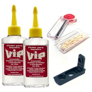 Imagem de 2 Fluído Vip + Pedra, Pavio e Vedação para Isqueiros classicos, flip, recarregável
