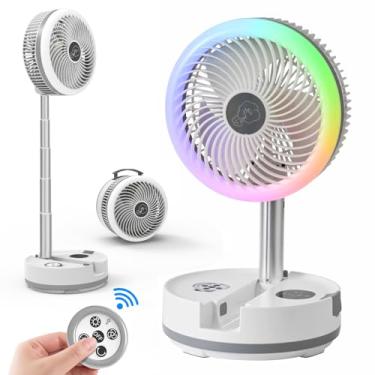 Imagem de xumemall Ventilador de acampamento oscilante dobrável com controle remoto, bateria recarregável USB C de 25.4 cm de 40.000 mAh com luzes LED coloridas, ventilador de chão portátil para quarto