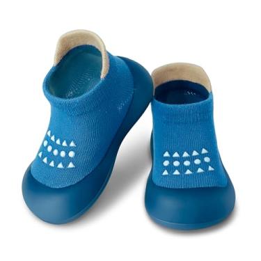 Imagem de Dookeh Sapatos de bebê meninos meninas primeiro caminhada antiderrapante sola macia tênis infantil bebê meia sapatos, A3 - azul, 18-24 Months Toddler