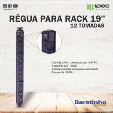 Imagem de Filtro De Linha Rack19 Extensão Régua 12 Tomadas Bivolt Ipec