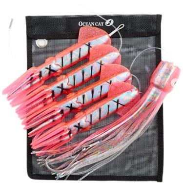 Imagem de OCEAN CAT Iscas para pesca em água salgada para pesca em água salgada com gancho para pesca em água salgada para peixes Wahoo Tuna Mahi Golfinho Sailfish (corrente chugger rosa, 15 cm)