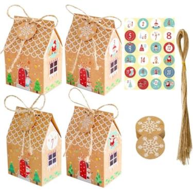 Imagem de YEmirth 24 caixas de presente de papel kraft de Natal, mini caixas de doces de presente de papel kraft para lembrancinhas de festa de Natal