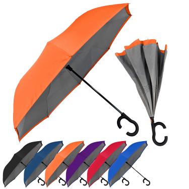 Imagem de STROMBERGBRAND UMBRELLAS Guarda-chuva ViceVersa de 116 cm à prova de vento invertido de cabeça para baixo, guarda-chuva de chuva grande com alça em forma de C para homens e mulheres, guarda-chuva com