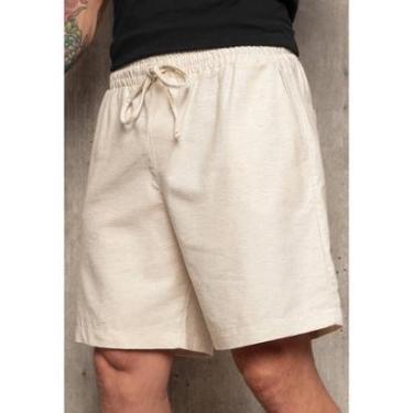 Imagem de Bermuda Masculina de Linho e Algodão com Elástico Moda Verão Confortável-Masculino