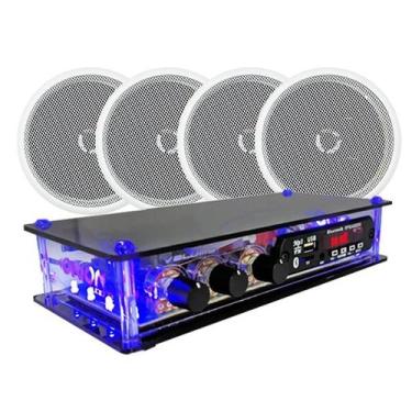 Imagem de Kit Som Ambiente Rcbt + 4 Caixas De Som Teto Branca Redonda - ORION