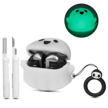 Imagem de CCXNAS Capa compatível com Samsung Galaxy Buds 3 e Galaxy Buds 3 Pro com kit de limpeza [brilha no escuro], capa protetora de silicone macio fofo fantasma de Natal, acessórios de fone de ouvido, para