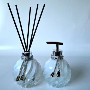 Imagem de Kit Lavabo, Saboneteira E Difusor - R&A, Espiral branco Dgd Prata