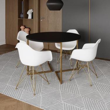 Imagem de Mesa Jantar Industrial Preta 110cm Redonda Base V com 4 Poltronas Eame