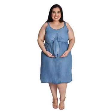 Imagem de Vestido Jeans Molinho Plus Size Gestante e Amamentação Linda Gestante,