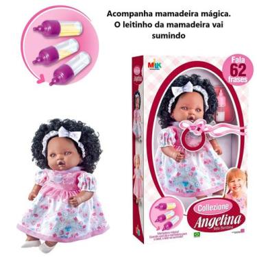 Imagem de Baby Negra Tipo Reborn 62 Frases + Mamadeira Com Leite Falso - Milk Br