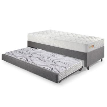 Imagem de Bicama Box Solteiro Linho Cinza 88x188x28 cm com Colchão Ecoline D33 E