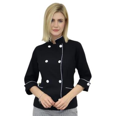 Imagem de Dólmã Chefe de Cozinha Feminino Manga 3/4 Algodão - Camisa Chefe de Co