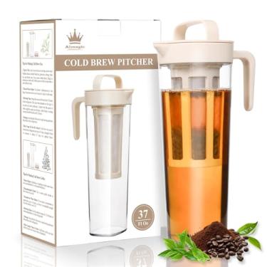 Imagem de Jarra de chá gelado, cafeteira fria – Jarra de PP sem BPA com filtro de malha durável, tampa à prova de vazamento, alça confortável – perfeita para armazenamento na porta lateral da geladeira e