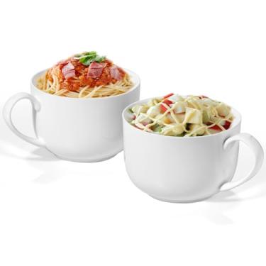 Imagem de Chulan Conjunto de 2 canecas grandes de porcelana de osso fino leve de 740 ml, canecas de sopa de cerâmica branca com alça, caneca de café jumbo, latte, leite, chá de cappuccino, seguro para