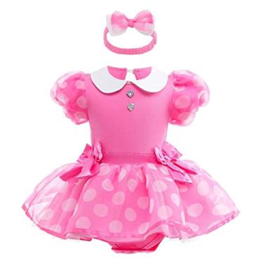 Imagem de Dressy Daisy Macacão infantil de bolinhas, macacão de bolinhas, vestido de festa de aniversário de Halloween com faixa de cabeça, Estilo R (rosa choque), 12-18 Months