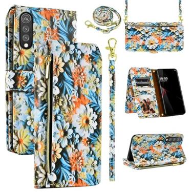 Imagem de Dswteny Capa carteira para LG Velvet 5G/LGVelvet Verizon G5 UW T-mobile 2020 com alça de pulso, alça de ombro, suporte de couro sintético floral, suporte para cartão, capa para celular LM G900UM 4G