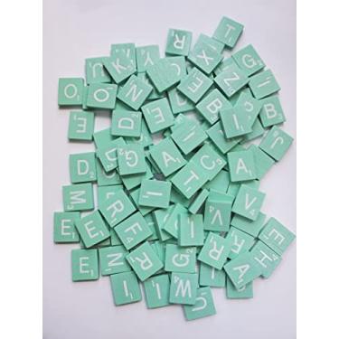 Imagem de Planet Xpress Wood Scrabble Tiles Set 100 Tiles ~ Game Replacement, Scrapbooking, Crafts, Messages, Etc. (Cyan Teal, 100 Tiles)