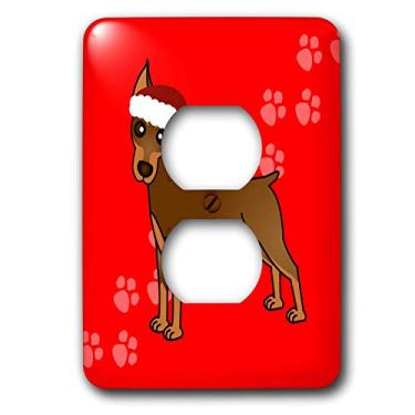 Imagem de 3dRose lsp_40910_6 Casaco fofo Doberman Pinscher - Cachorro de desenho animado - Com chapéu de Papai Noel com 2 tomadas, vermelho