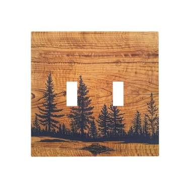 Imagem de Forest Pine Tree Woodland Wood 2 Gang Double Toggle Outlet Light Switch Cover Placa de Parede Placa Elétrica Decorativa Dual Device Switchplate