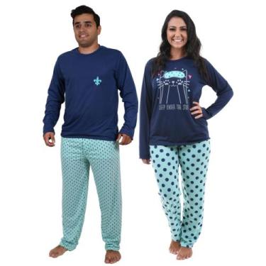 Imagem de Kit 2 Pijamas De Frio Adulto Casal Longo Feminino Masculino - Pijamas 