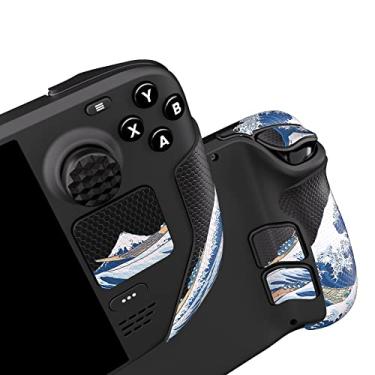Imagem de PlayVital Almofadas de borracha macia texturizadas profissionais para Steam Deck LCD e OLED, Trackpads Skin Grip Enhancement Back Button Protective Stickers Set with Thumb Grip Caps - The Great Wave