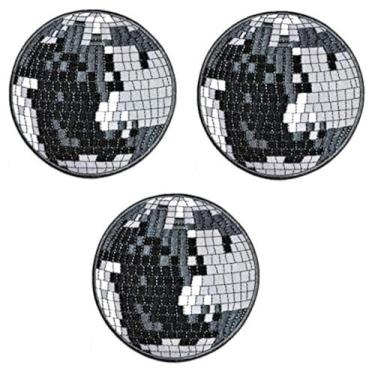 Imagem de Umama Conjunto de 3 adesivos de bola fofa tecido de artesanato festa música bola clara disco cristal desenho animado retrô divertido bordado aplique de ferro em patch para mochilas jeans jaquetas cami