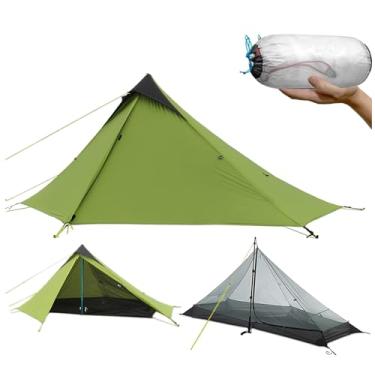 Imagem de LIVEKOOQ Barraca impermeável ultraleve, tenda de mochila de três estações de camada dupla para acampar, caiaque, escalada, caminhada, pesando apenas 900 g para a barraca (verde)