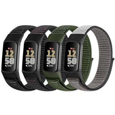 Imagem de VNDAPT Pacote com 4 pulseiras de relógio de nylon compatíveis com Fitbit Charge 6/Fitbit Charge 5, pulseira esportiva de substituição respirável ajustável para Fitbit Charge 5 Charge 6 para mulheres e