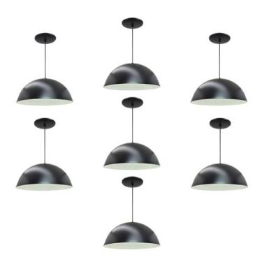 Imagem de Kit 7 Luminária Pendente Meia Lua 50cm Interior Branco Brilho Com Fiaç