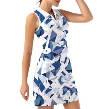 Imagem de FKEEP Vestido esportivo esportivo feminino de golfe com gola em V com shorts e bolso para treino atlético, 20 quadrados brancos, G