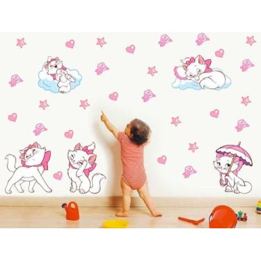 Imagem de Adesivo De Parede Gatinha Marie Desenho Quarto De Menina - pinkie