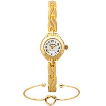 Imagem de Kit Relógio Casual Feminino Dourado Pequeno + Pulseira Luxo - PENDULAR
