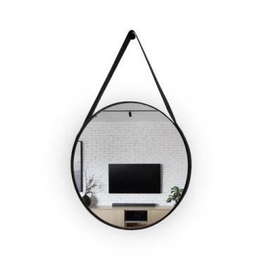 Imagem de Espelho Decorativo Redondo 60 Cm - Com Alça Em Couro Preto - VSA VENDA