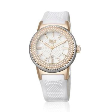 Imagem de Relógio Pulso Everlast Feminino Aço Branco Pedras E457, Branco