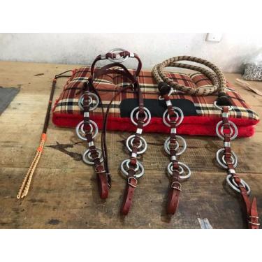 Imagem de Cabeçada Cavalo Manta Forrada Redea Couro Tala Propileno - AF COUROS