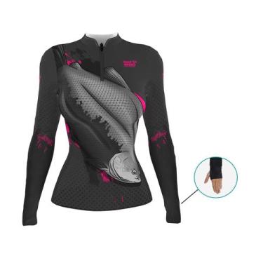 Imagem de Camisa De Pesca Feminina C/ Luvinha Mar Negro Tambaqui Uv50+ Proteção 