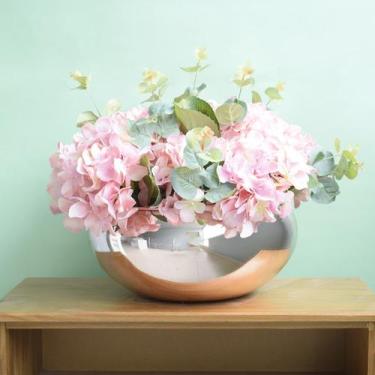 Imagem de Arranjo Hortênsia Artificial Rosa no Vaso Rose Gold Formosinha