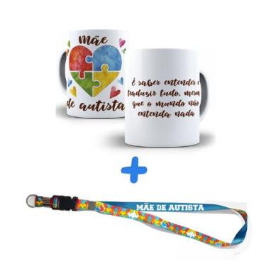 Imagem de Kit Presente Sou Mãe de Autista Com Caneca , Chaveiro e Cordão Puzzle 