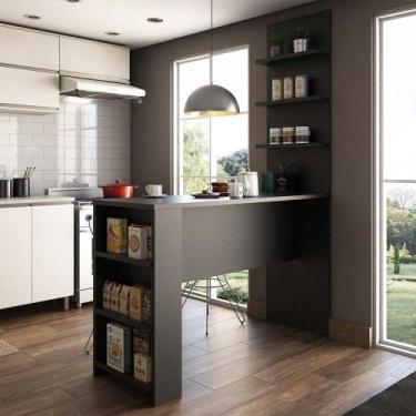Imagem de Bancada Mesa Gourmet Para Cozinh e Painel Suprema Preto - KIT