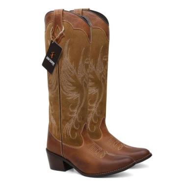 Imagem de Bota Texana Feminina Cano Longo Phoenix em Couro Café Ref. Phoenix - J