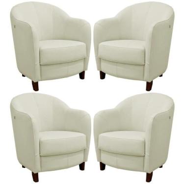 Imagem de Kit 4 Poltronas Decorativas Sala de Estar Pés Madeira Kairós Couro Off