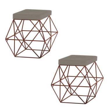 Imagem de Kit 2 Puffs Decorativo Sala de Estar Base Bronze Trixie Veludo Cinza G