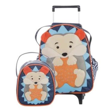 Imagem de Kit Mochila Feminino Masculino Infantil Carrinho Rodinha Com Lancheira
