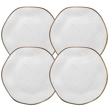Imagem de Kit 4 Pratos Porcelana Fundo Rustico Ryo Maresia Decorado 22,5cm P/ So