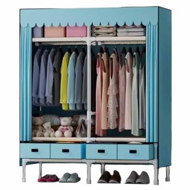 Imagem de Guarda-roupa Gaveta guarda-roupa armário simples composto não tecido resistente quarto aluguel de tecido armazenamento pendurado armário cor sólida armário