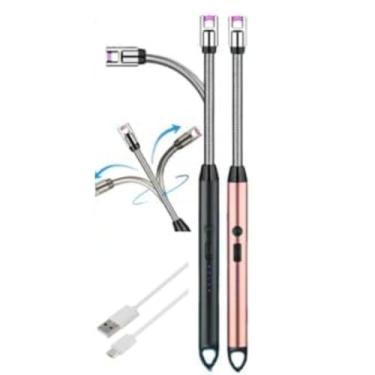 Imagem de Isqueiro Acendedor Elétrico USB Recarregvel Cozinha Fogão Gas Elétrico USB Recarregável com Cabo Carregador (2 Isqueiros)