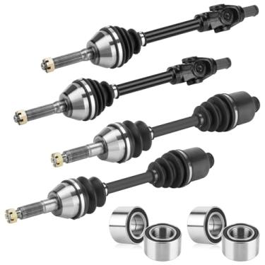 Imagem de Youxmoto Kit de eixos CV dianteiros + traseiros e rolamento de roda adequado para Polaris Sportsman 400 500 600 700/ para Magnum 330 2002 2003 2004; 4340 Chromoly Steel CV Axle Drive Half Shaft, 4